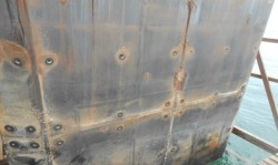 Condition of fender after removal of UHMW-PE pad